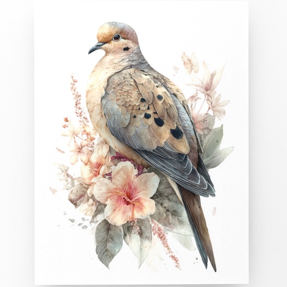 Watercolor Mourning Dove Bird Portrait Wall Art Illustration Print Unframed - Picture 6 of 6